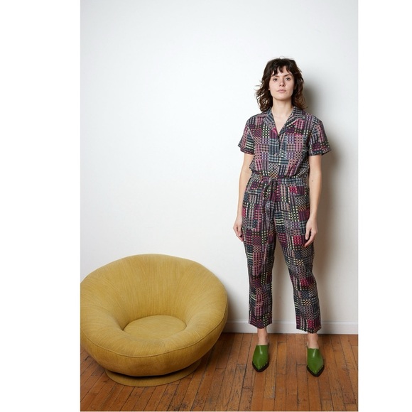 Rujuta Sheth Patchwork Plaid Cargo Ray Jumpsuit in Night Rubix Size Medium - Picture 6 of 14